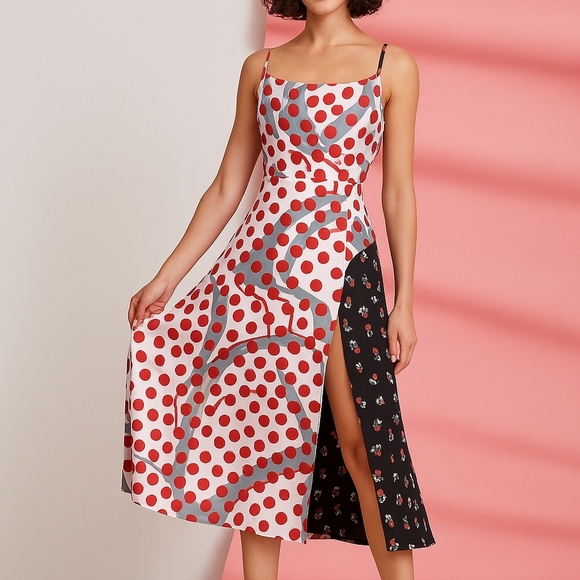 Foxiedox Polka Dot/Floral Contrast Satin Maxi Dress Size Small NWT - Picture 2 of 14